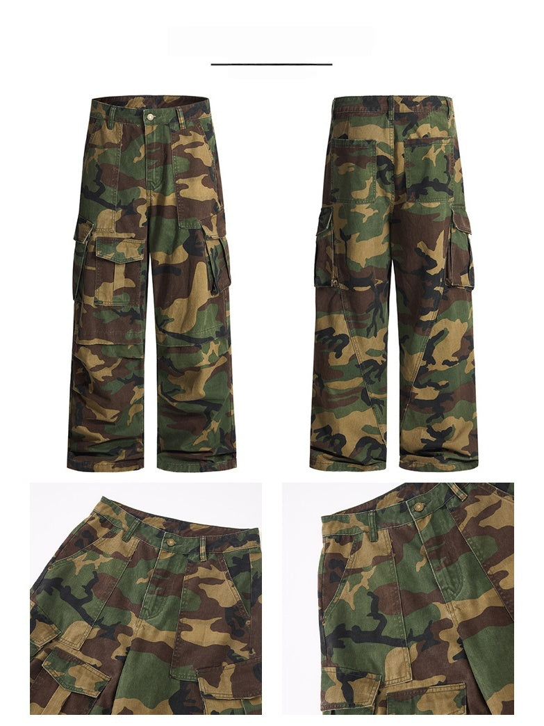 Liber Autumn Neutral wear Multiple pockets Camouflage Pants