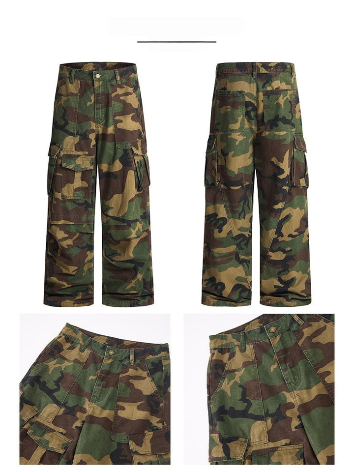 Liber Autumn Neutral wear Multiple pockets Camouflage Pants