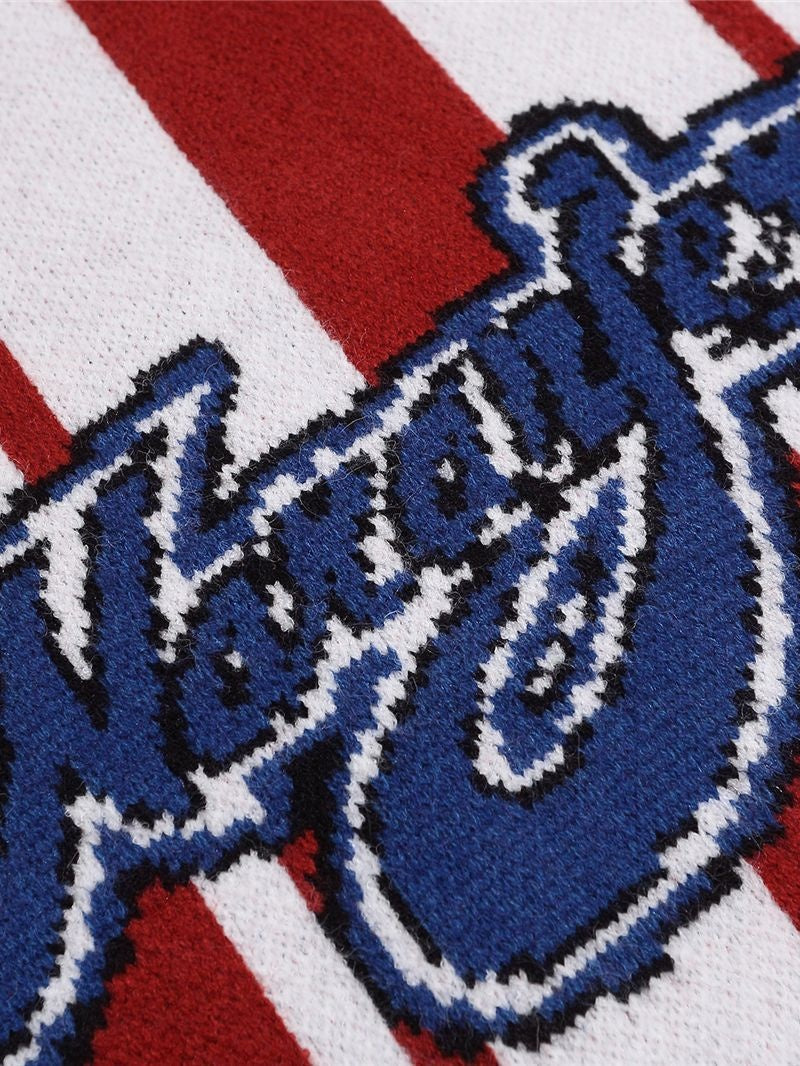 Christmas Retro Contrasting Letters Jacquard Small Lapel Pullover Sweater