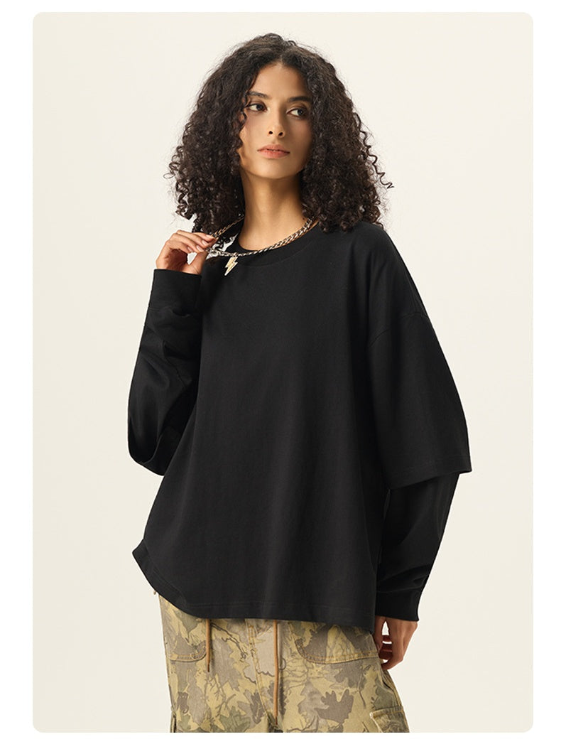 Liber Autumn Neutral wear Color matching Solid Color T-shirts