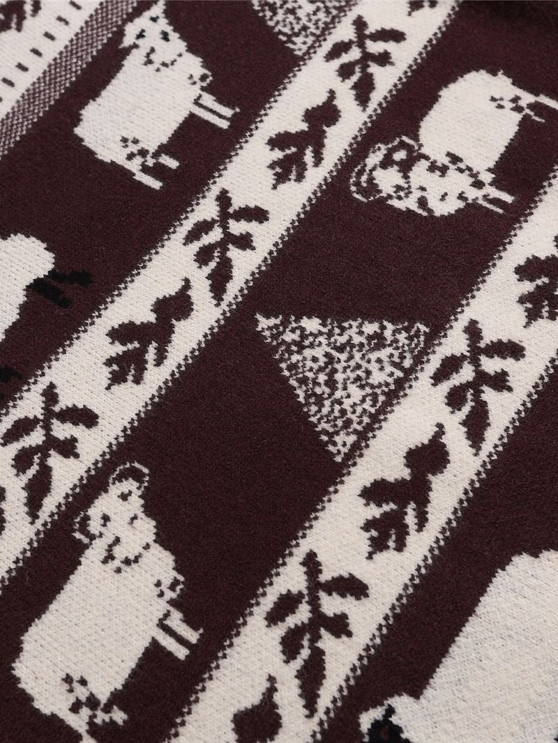 Christmas Retro Interesting Animals Stripes Contrasting Colors Pullover Sweater