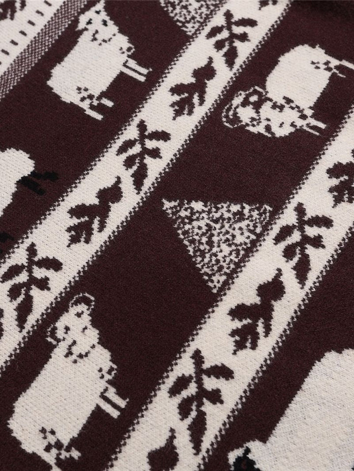 Christmas Retro Interesting Animals Stripes Contrasting Colors Pullover Sweater