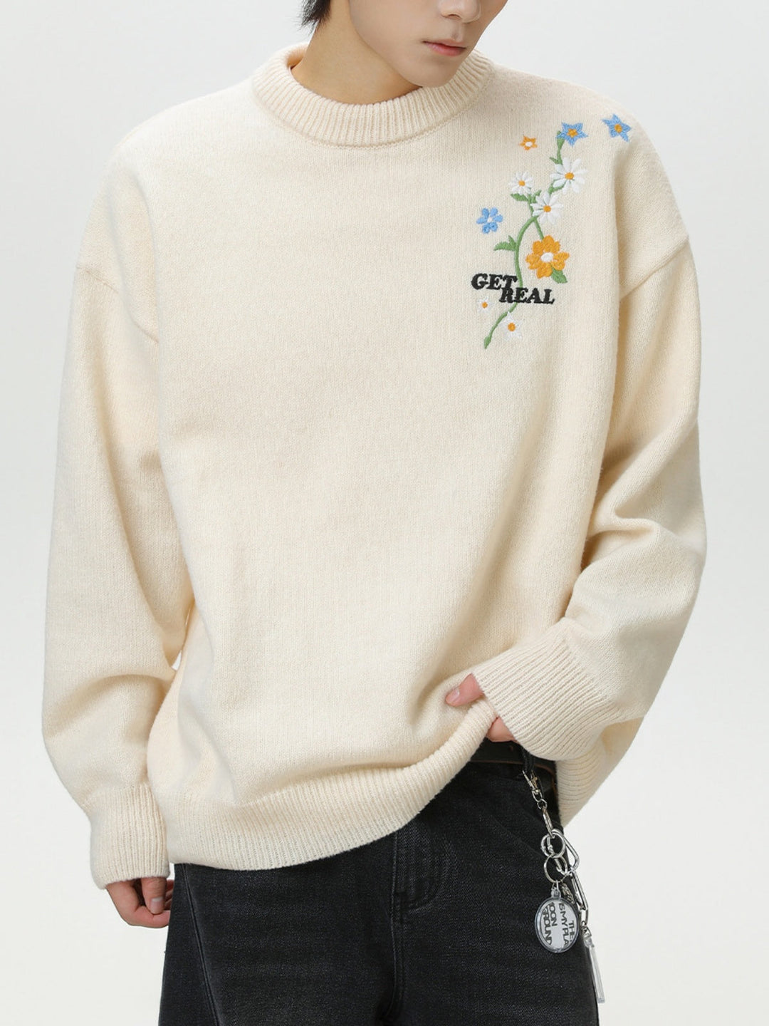 Plant patterns Embroidery Loose Thickening Pullover sweater