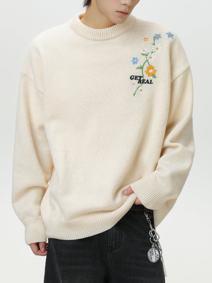Plant patterns Embroidery Loose Thickening Pullover sweater