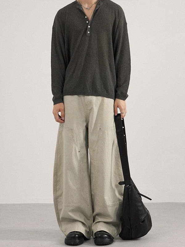 Liber Autumn Neutral wear Studs Solid Color Cargo Trousers