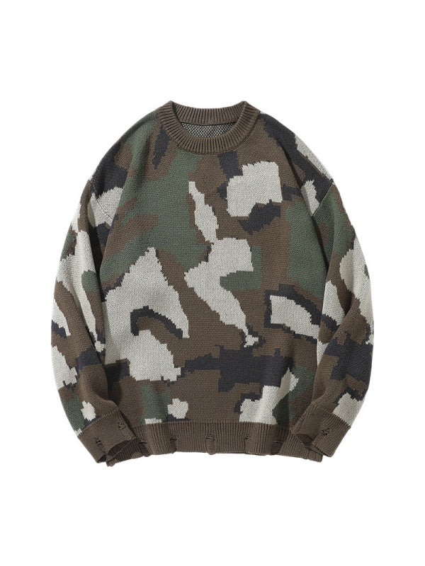 Retro Camouflage Crew Neck Sweaters