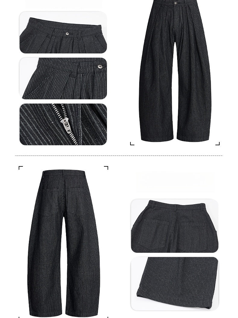 Old Money Style Three Pleats Stripes Machete Wide-leg Casual Trousers