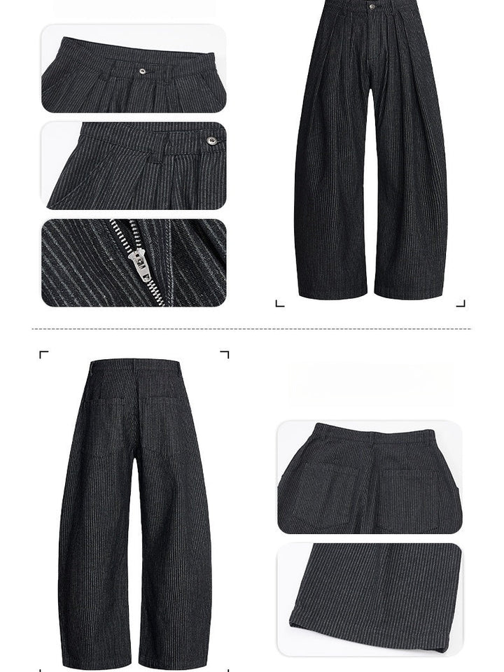 Old Money Style Three Pleats Stripes Machete Wide-leg Casual Trousers