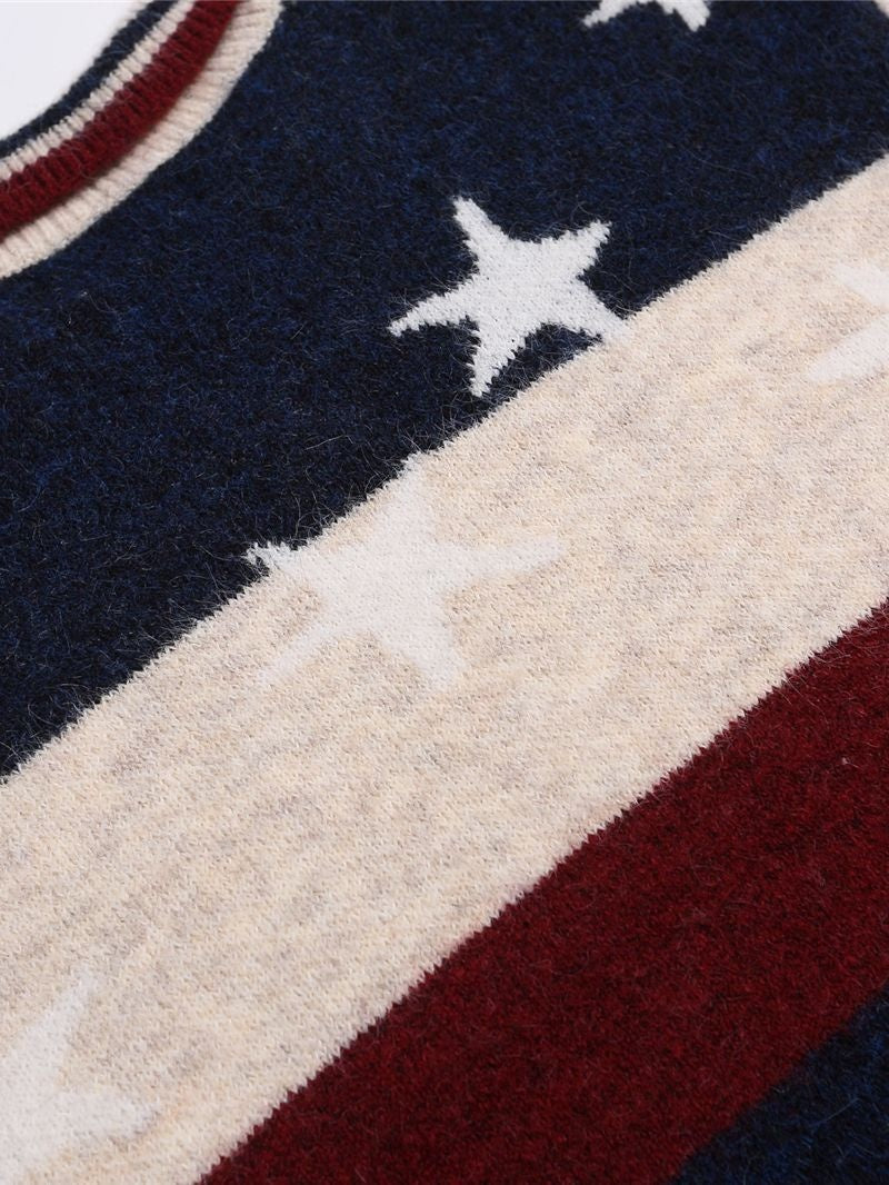 Christmas Retro Contrasting Colors Stripes Star Numbers Jacquard Lapel Sweater