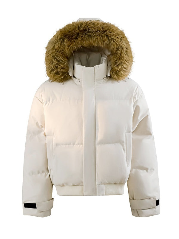 Fur Collar Thickening Keep Warm Loose Hooded Parker Cotton-padded Jacket