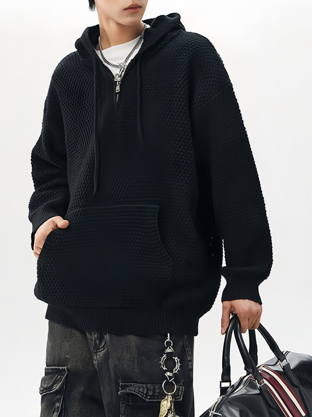 Leisure Half Zipper Pineapple Pattern Hooded Stereo Thickening Sweater