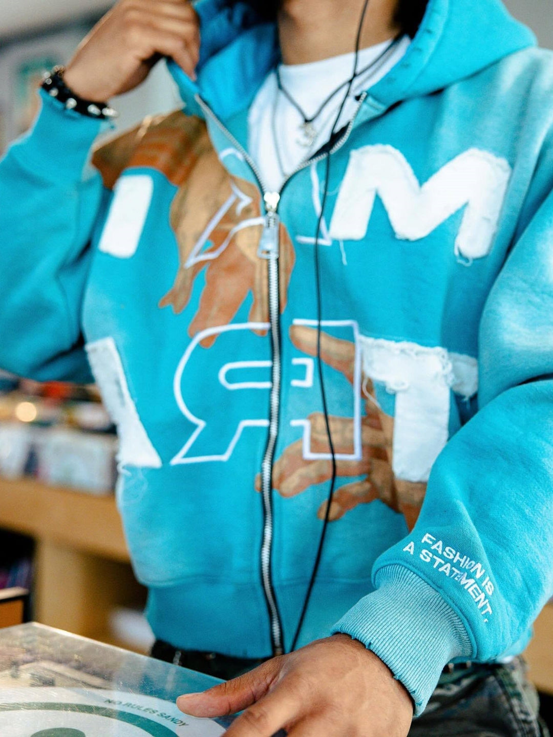 Colorblock Letter Patch Hoodie Jacket