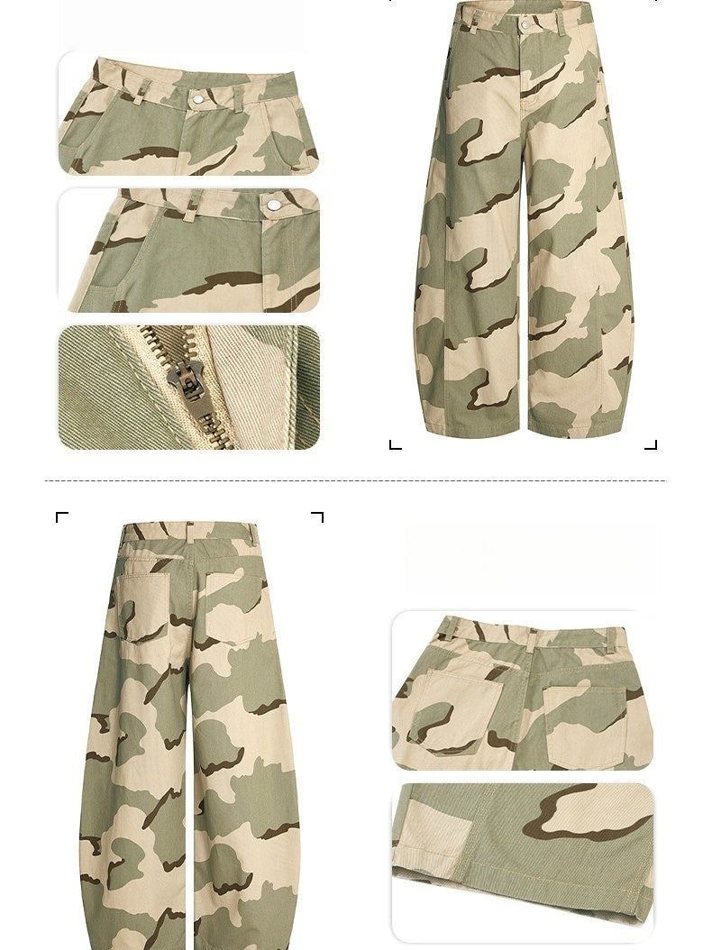Retro Silhouette Deconstruction Camouflage Baggy Wide-leg Machete Trousers