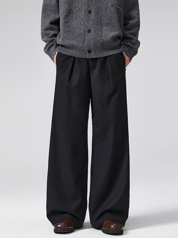 Old Money Style A-shaped Pleated Woolen Cloth Trousers Pants