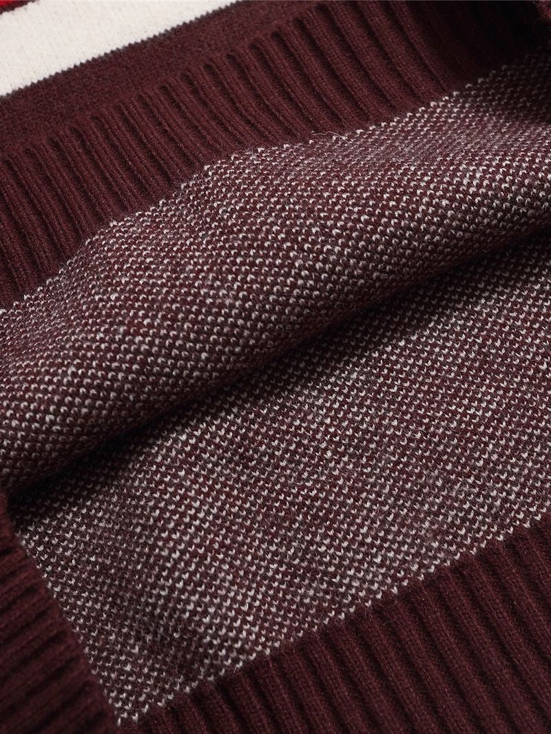 Christmas Retro Color Matching Letter Embroidery V-neck Sweater