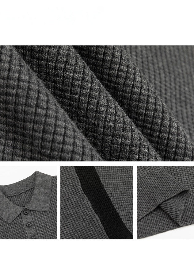 Color Matching Simplicity Loose Polo Lapel Sweaters