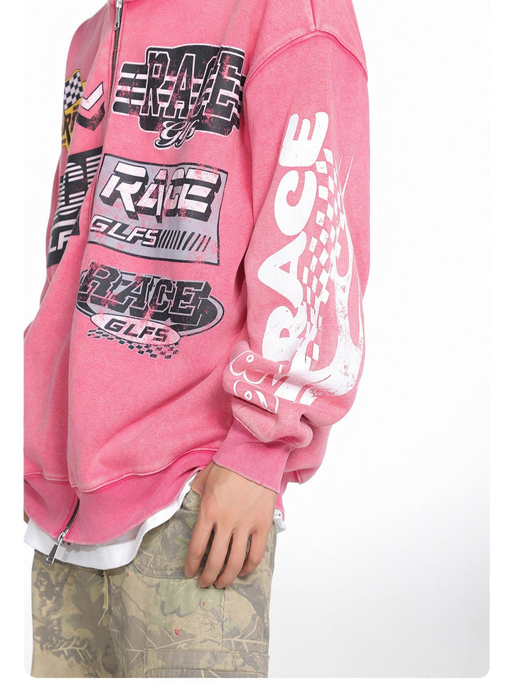 Street-Style Letter Print Hoodie Jacket