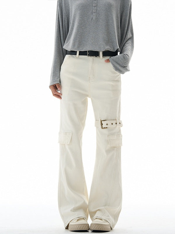 Liber Autumn Neutral wear Multiple pockets Solid Color Cargo Trousers