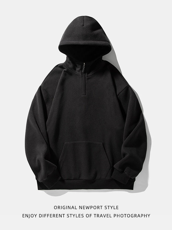 Half Zipper Thickening Polar Fleece Hooded Sweatshirt