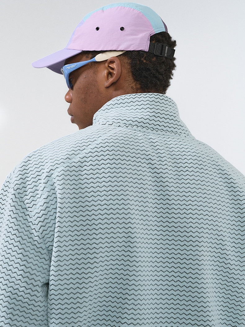 Wave Pattern Contrasting Colors Zipper Light Outdoor Plush Sweatshirt Sports Jacket