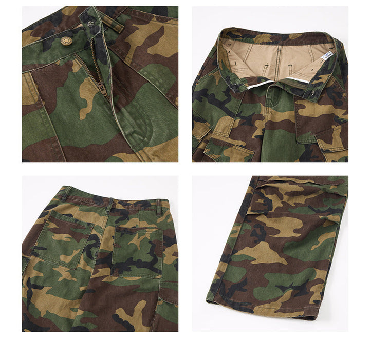 Liber Autumn Neutral wear Multiple pockets Camouflage Pants