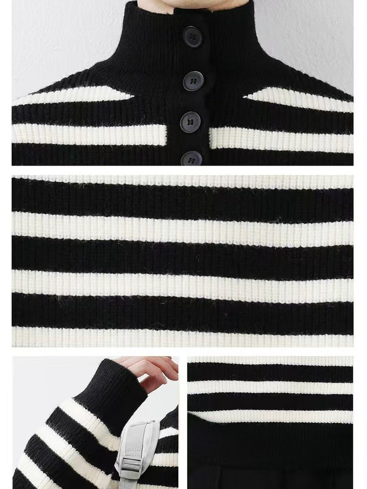 Contrasting Colors Stripes Thickening Red Turtleneck Sweater