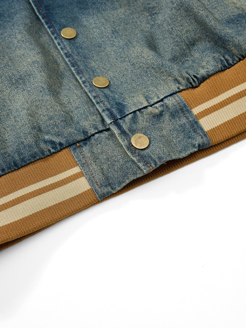 Retro Washing Letter Embroidery Baseball Uniform Denim Jacket