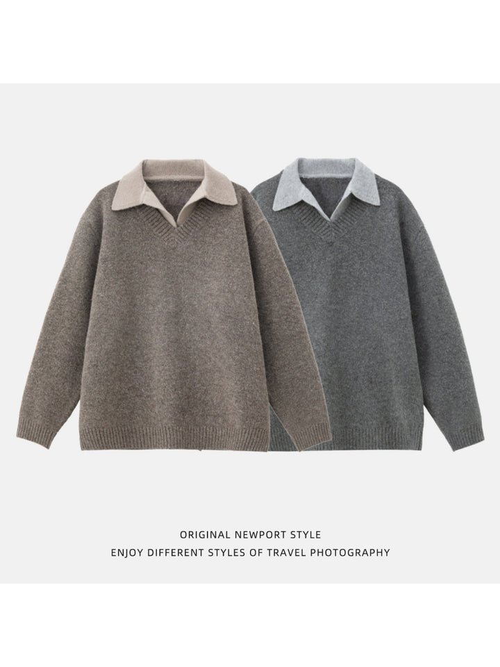 Fake two-piece lapel sweater