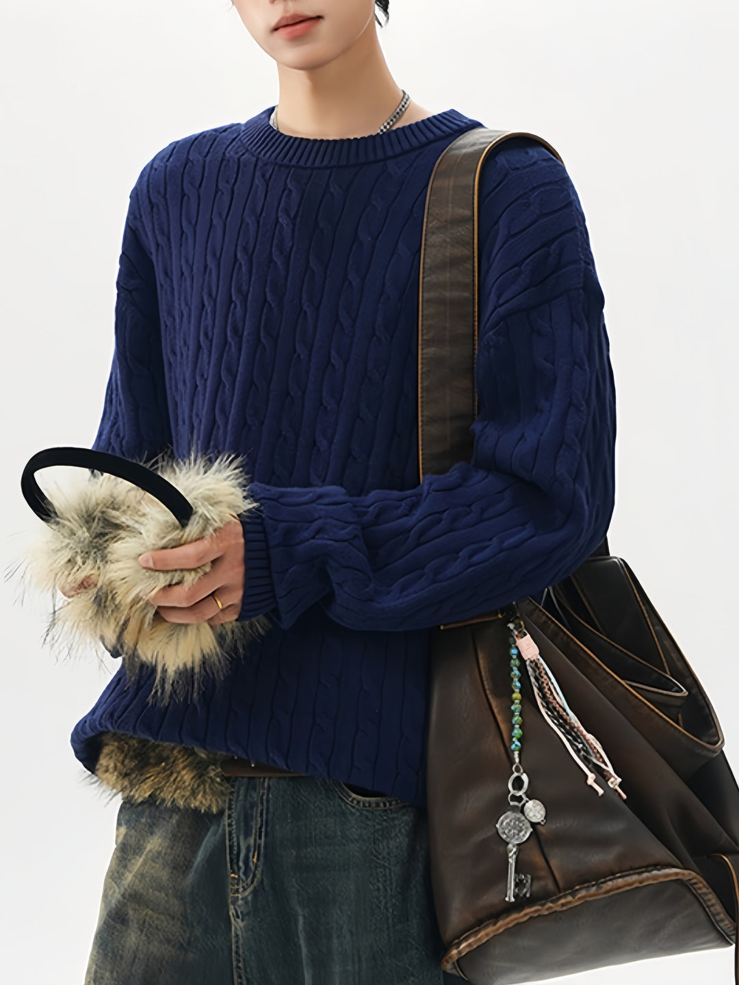 Mahua Retro Keep Warm Crew Neck Loose All-match Sweaters