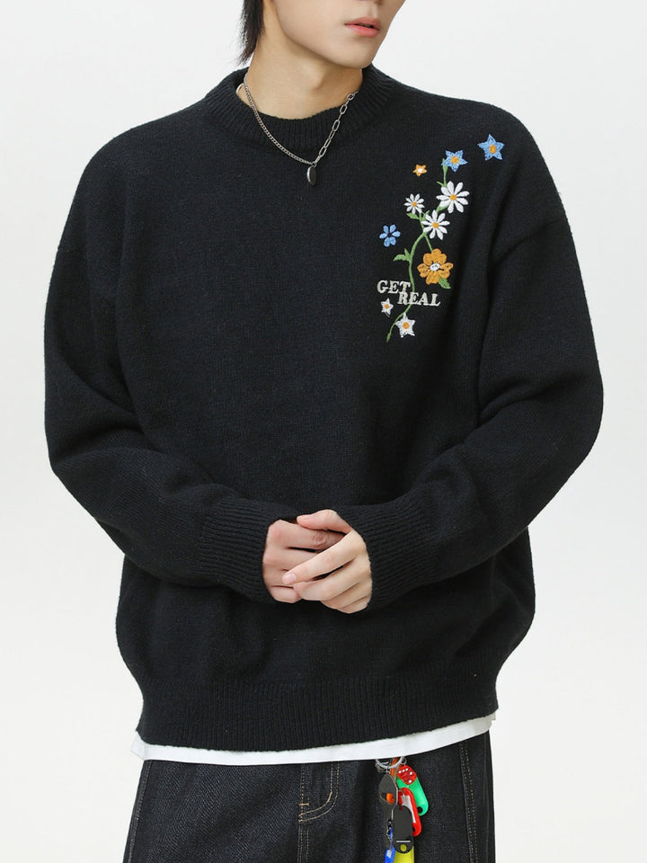 Plant patterns Embroidery Loose Thickening Pullover sweater