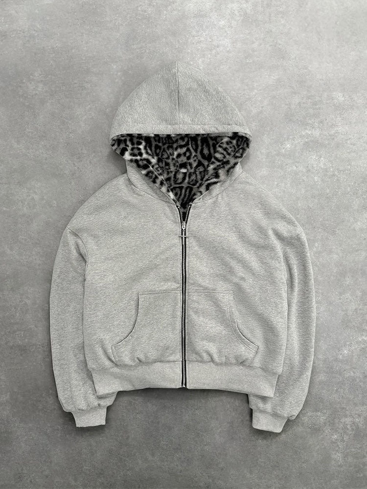Reversible Leopard Print Hoodie Jacket