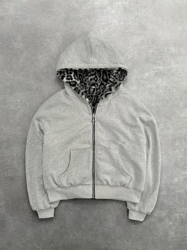 Reversible Leopard Print Hoodie Jacket