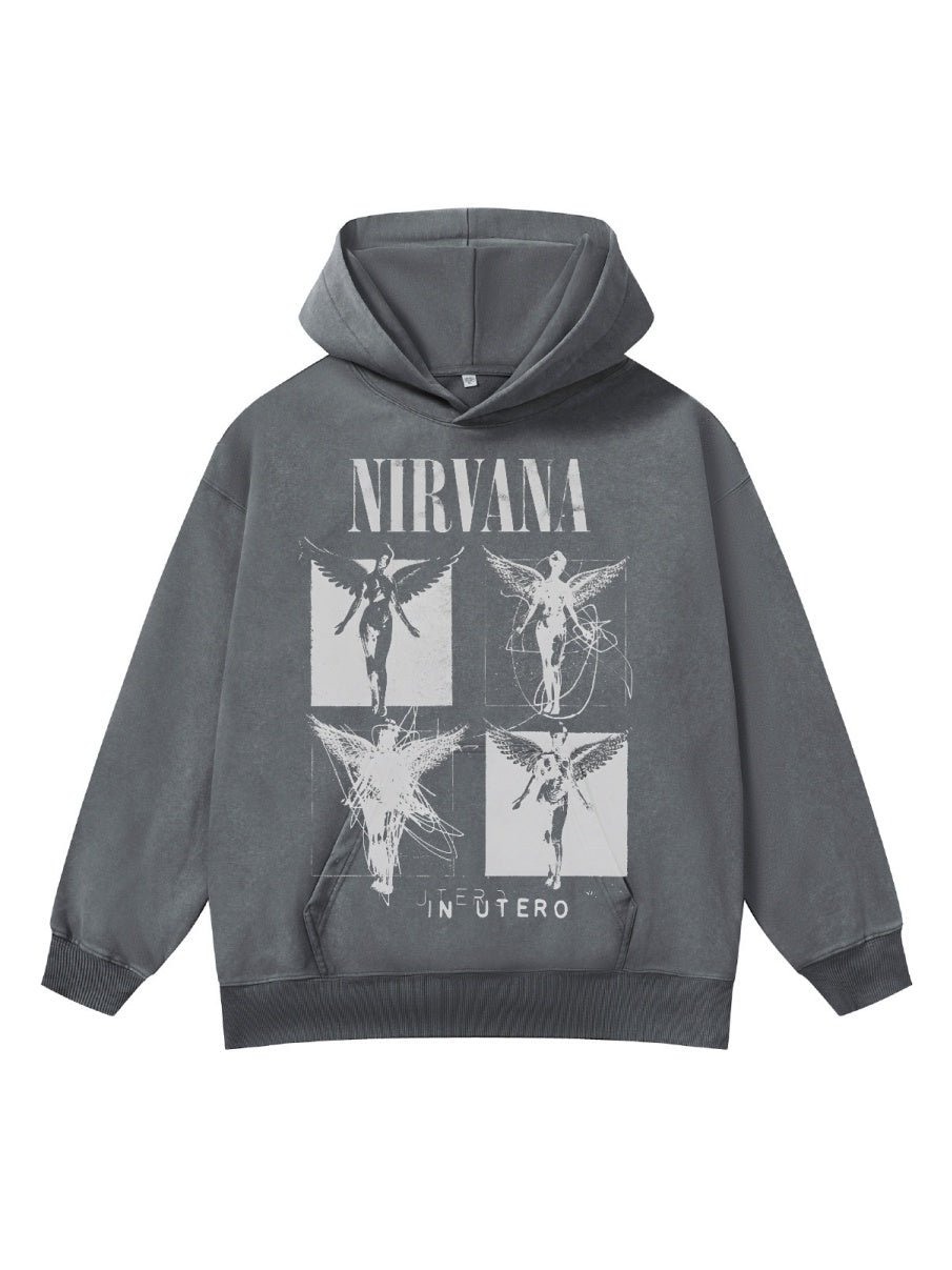 Washing Retro Angel Print 410G Loose Versatile Sweatshirt