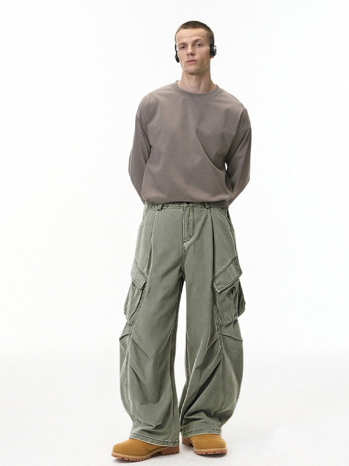 Function Outdoor Recreation Large Pockets Pleated Workwear Wide-leg Pants