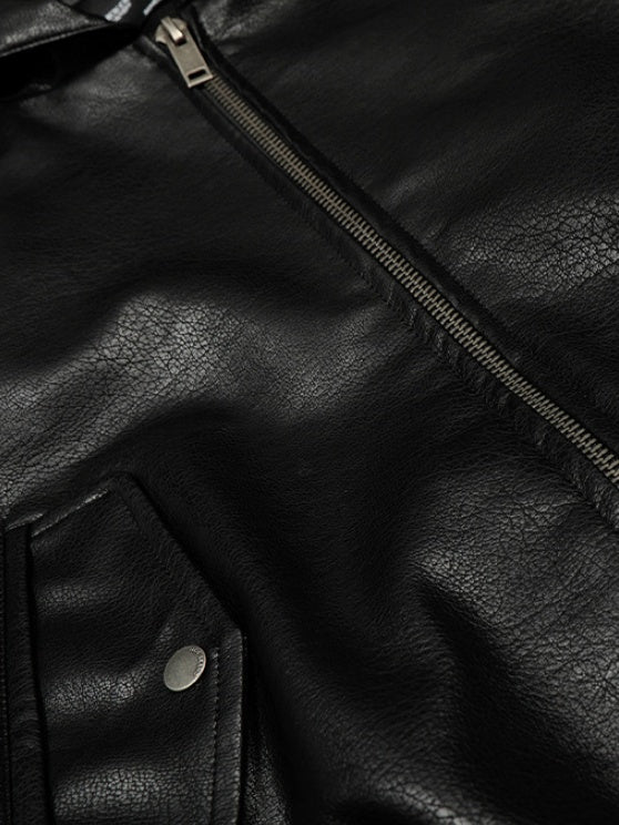 Hooded Short And Wide Black Relief Pattern Locomotive PU Jackets