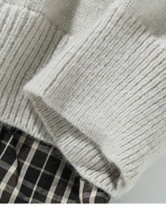 Retro Contrasting Colors Plaid Fake Two Pieces Splicing Sweater