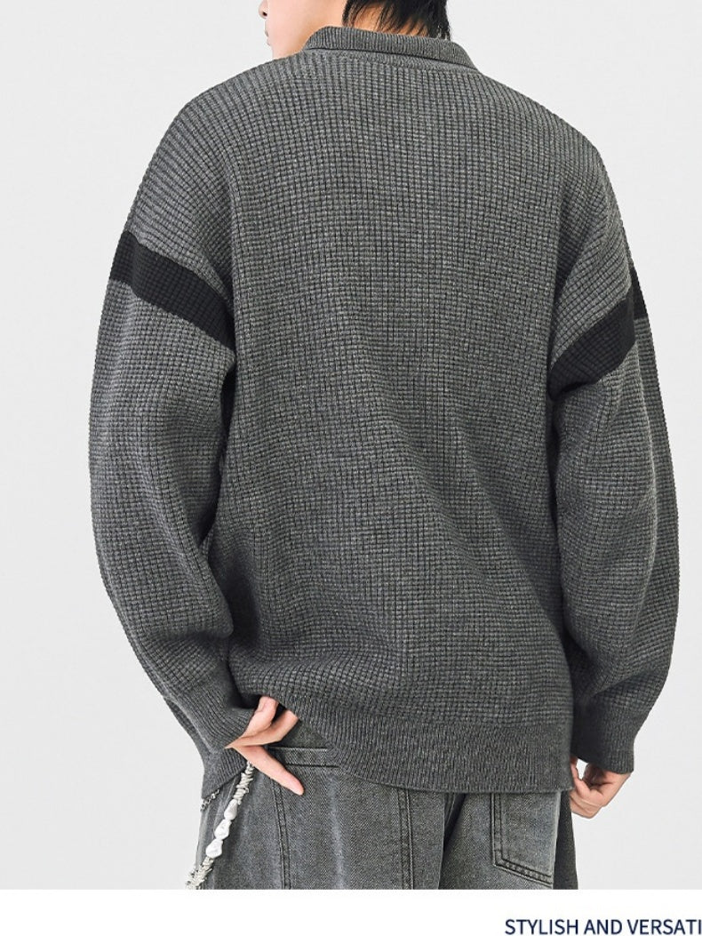 Color Matching Simplicity Loose Polo Lapel Sweaters