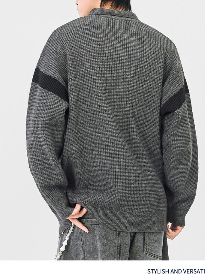 Color Matching Simplicity Loose Polo Lapel Sweaters