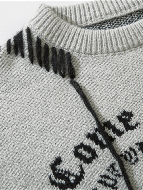 Dark Cross Jacquard Contrasting Colors Sutures Cut Destroy Sweater