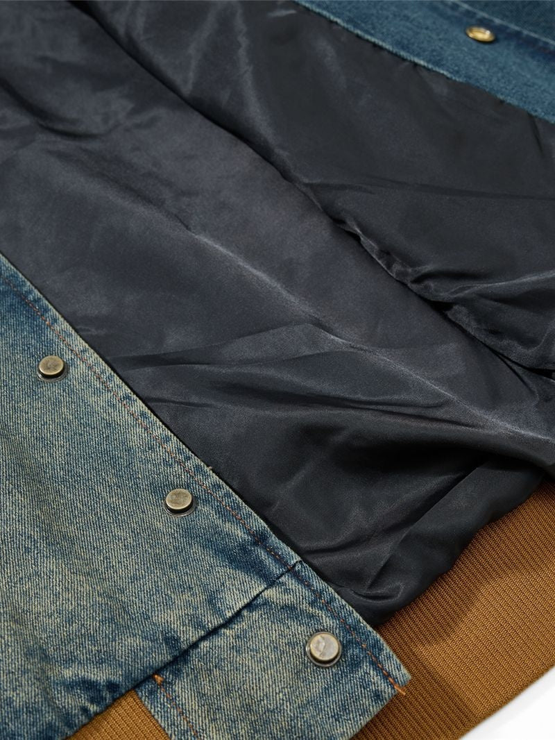 Retro Washing Letter Embroidery Baseball Uniform Denim Jacket