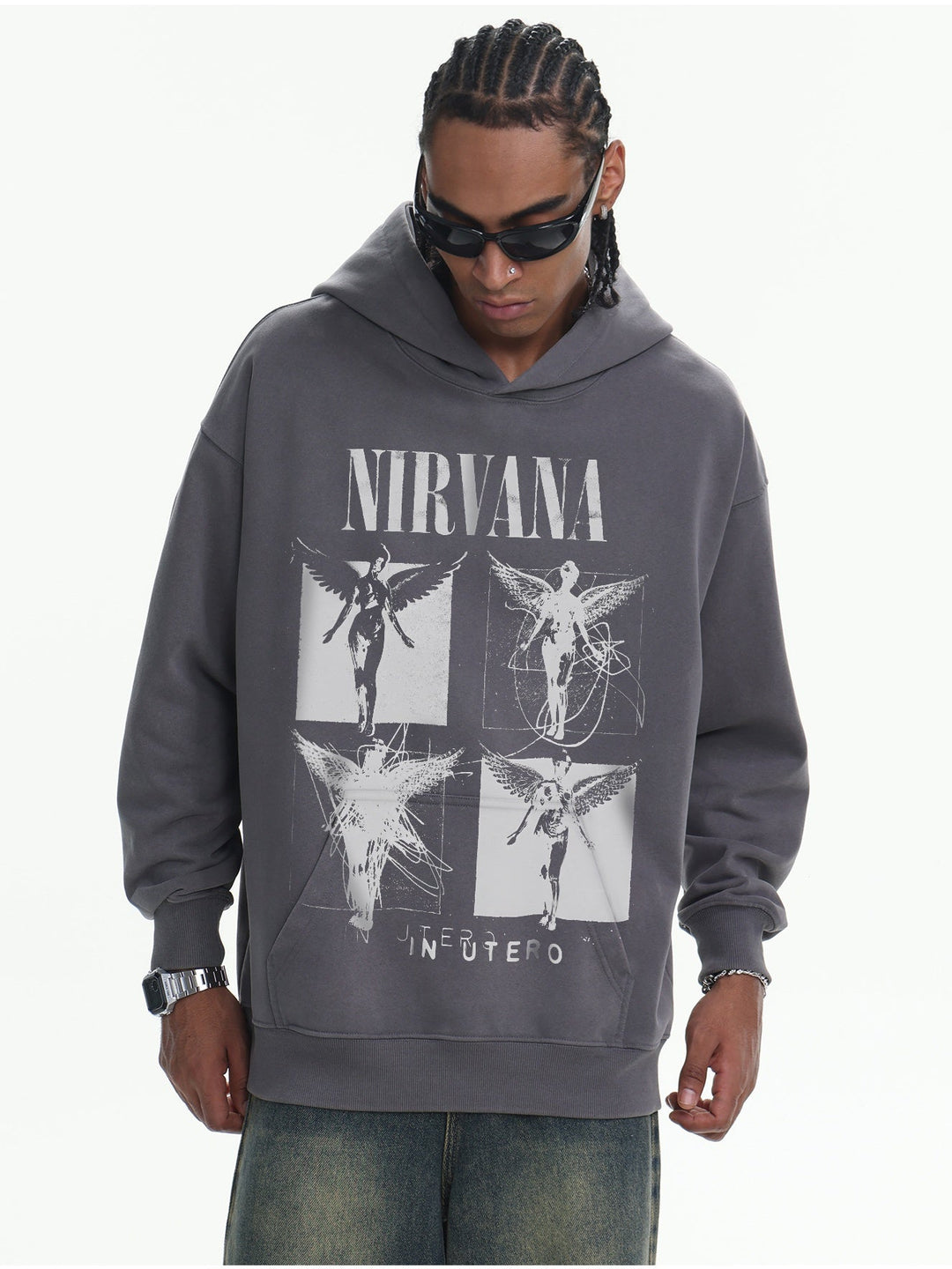 Washing Retro Angel Print 410G Loose Versatile Sweatshirt
