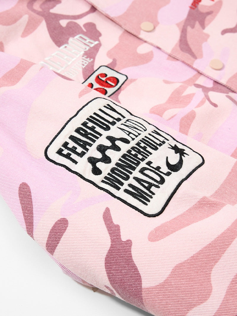 Retro Letter Embroidery Camouflage Plush Work Jacket