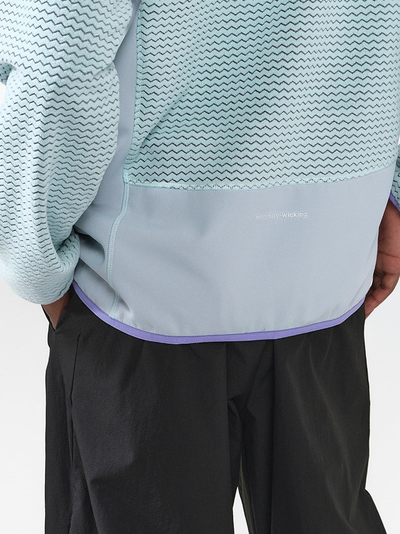 Wave Pattern Contrasting Colors Zipper Light Outdoor Plush Sweatshirt Sports Jacket