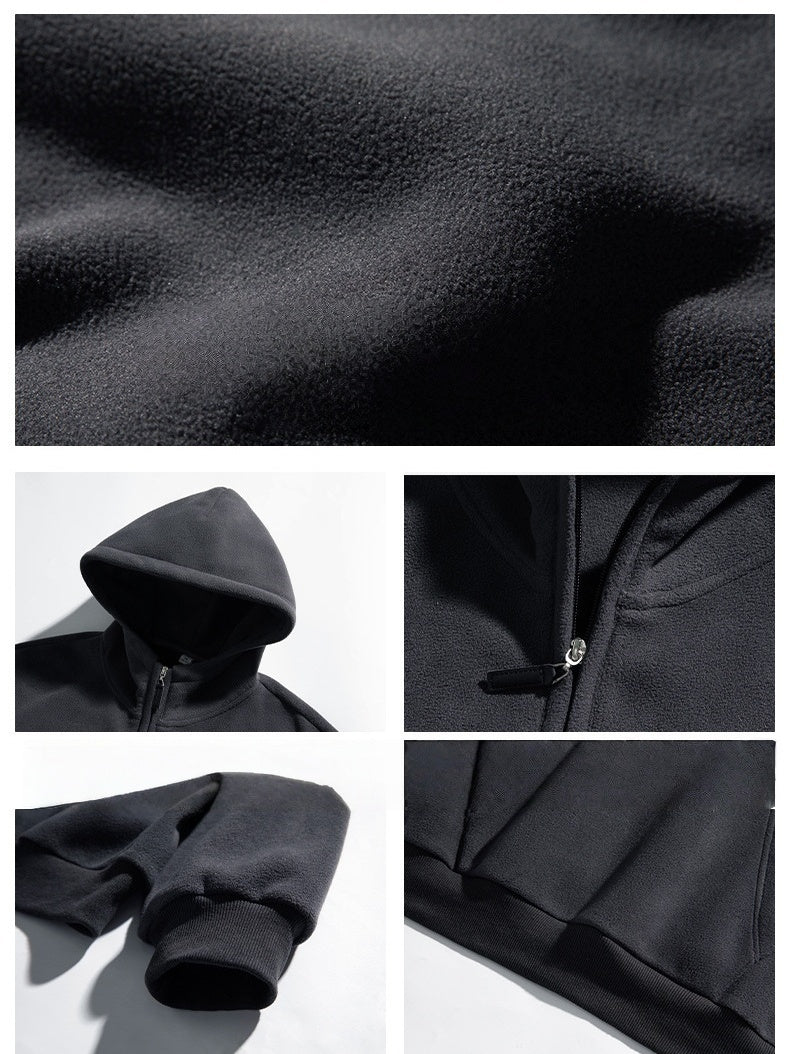 Half Zipper Thickening Polar Fleece Hooded Sweatshirt