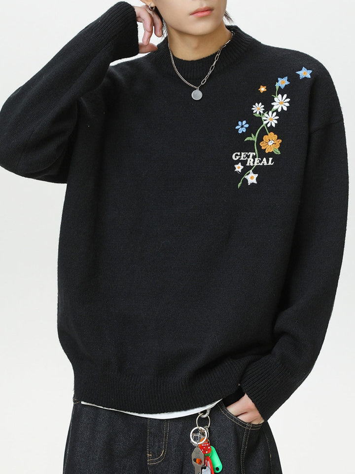 Plant patterns Embroidery Loose Thickening Pullover sweater