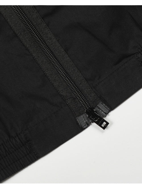 AC Letter Embroidery Stand Collar Zipper Double Layer Loose Jacket