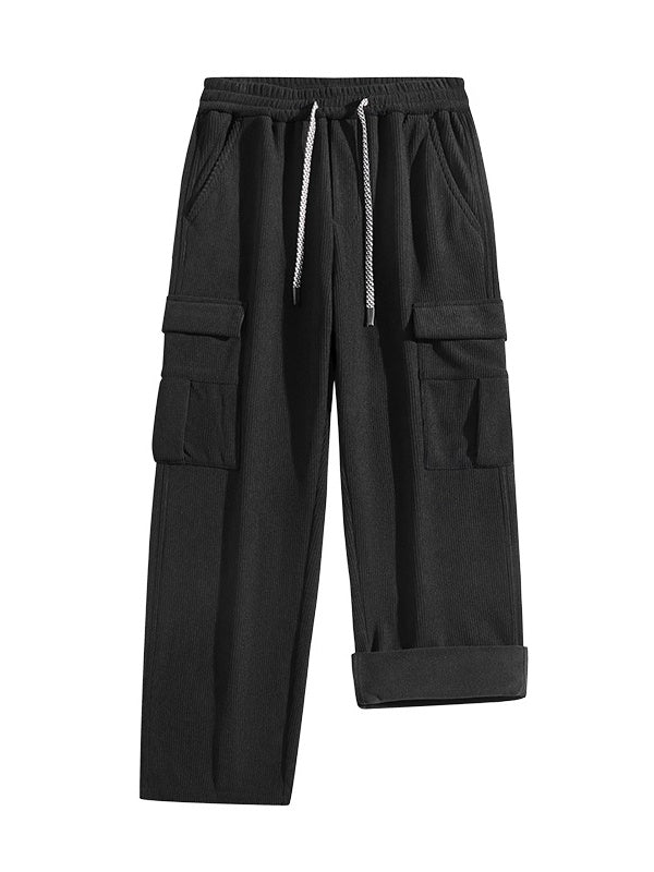Corduroy Plush Loose Wide-leg Straight Cargo Trousers