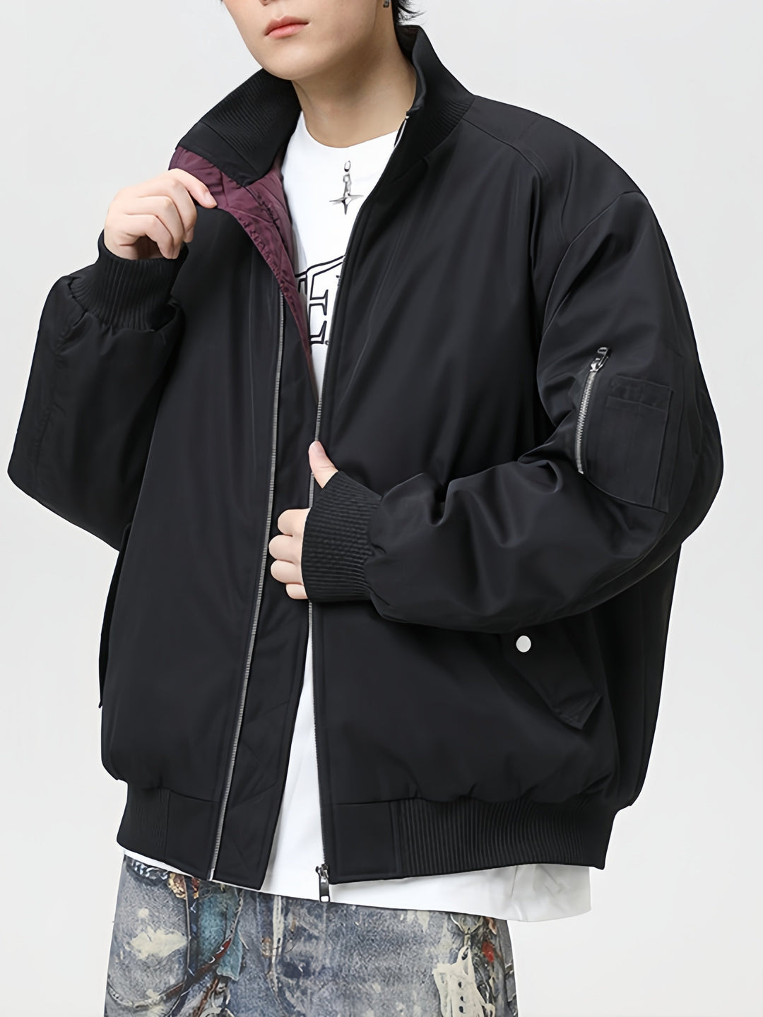 Cleanfit Triple-proof Warm High-collar Flight Jacket In Dark Red