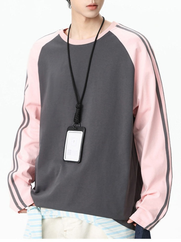 Liber Autumn Neutral wear Color matching Stripes T-shirts