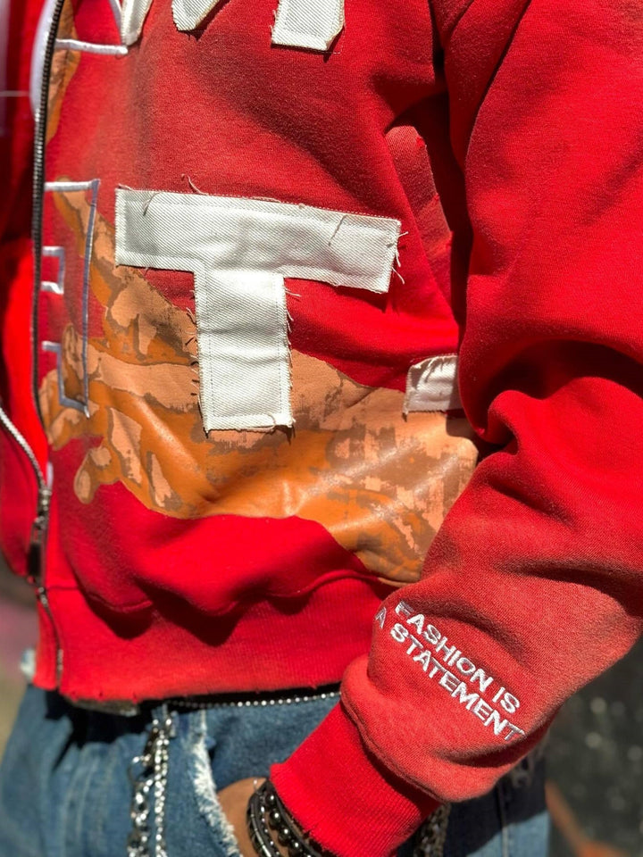 Colorblock Letter Patch Hoodie Jacket